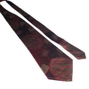 Bill Blass Red Tan Geometric Jacquard Pattern Necktie Classic Menswear Accessory